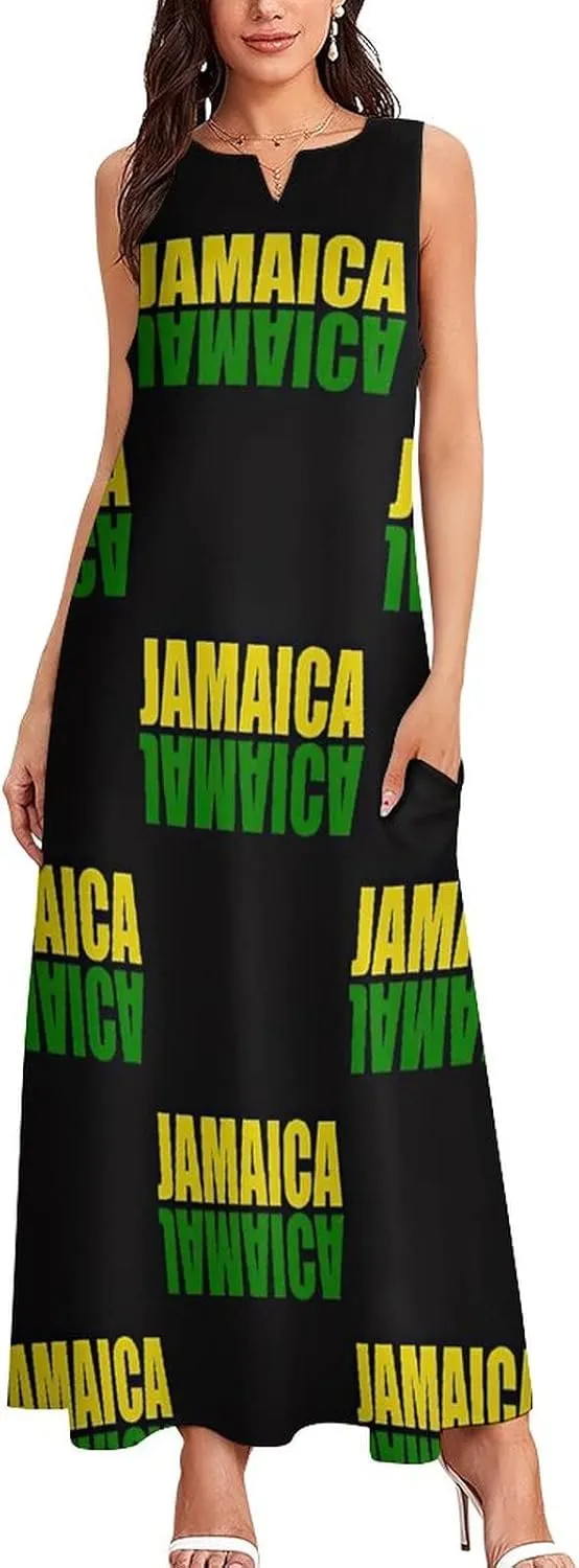 Long Dress Skirts for Womens Summer Top Jamaica Flag Casual V Neck Shift Dress S