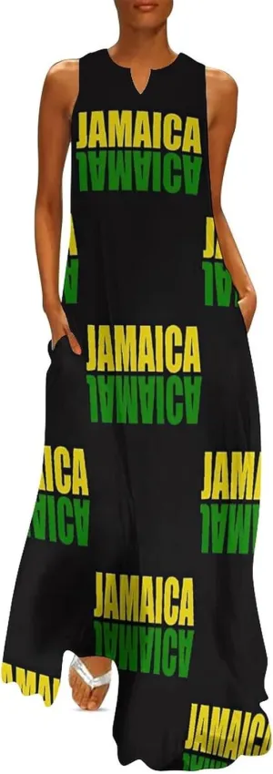 Long Dress Skirts for Womens Summer Top Jamaica Flag Casual V Neck Shift Dress S