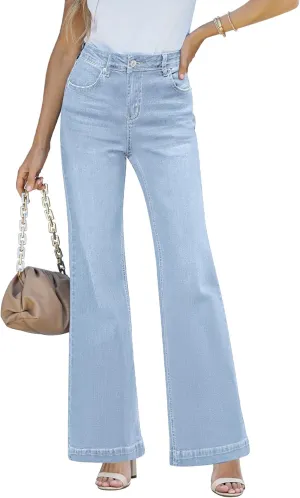 LookbookStore Wide Leg Jeans Woman 2024 Flare High Waist Baggy Jeans for Women Stretchy Denim Pants