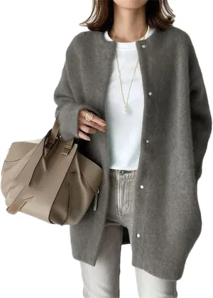 Loose Women Cardigan Autumn Winter Fashion Vintage Long Sleeve O Neck Sweater Casual Solid Knitted Cardigan