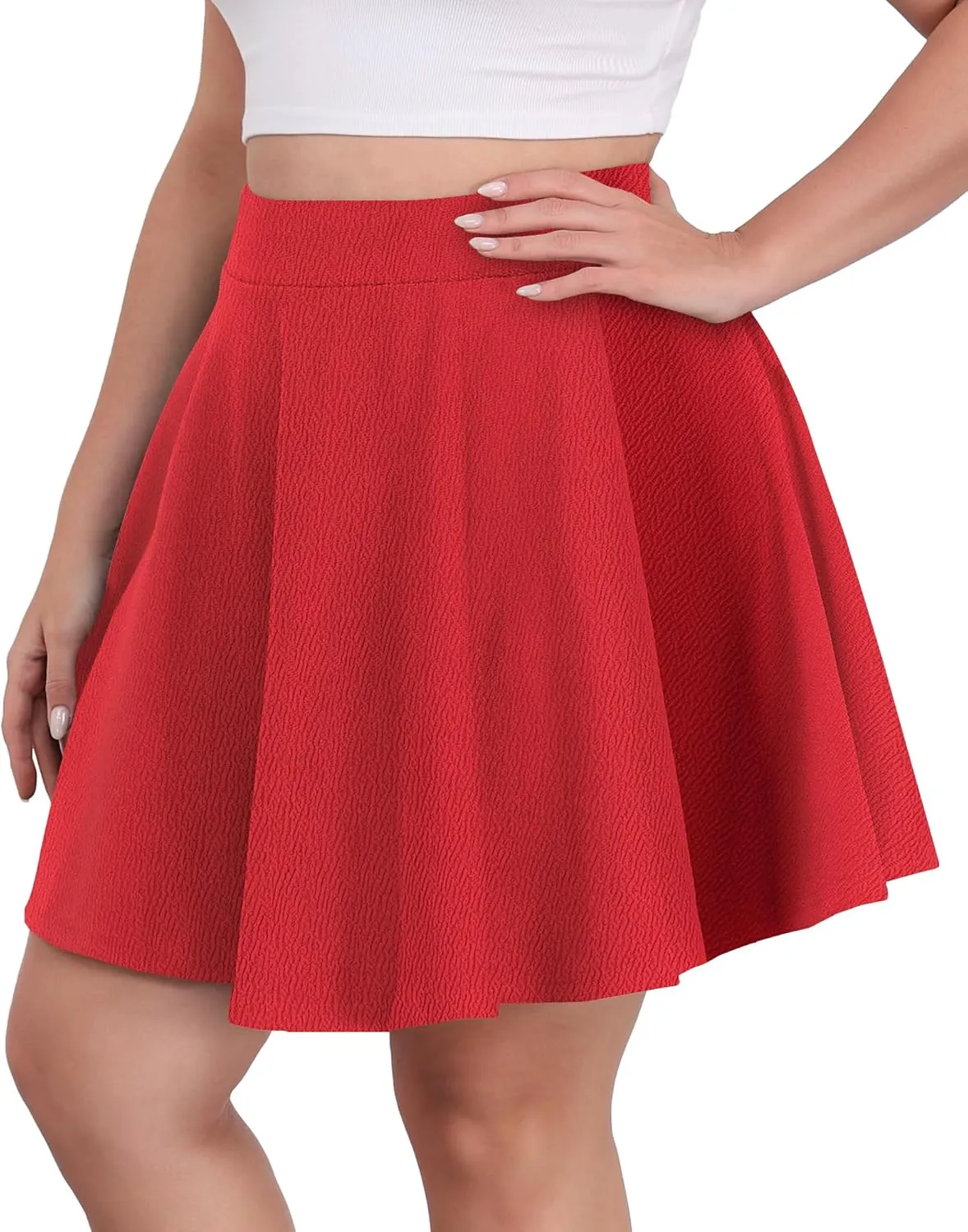 LOUSGUTA Women Plus Size Mini Skirt Stretchy High Waisted A Line Flared Casual Workout Athletic Skater Skirt for Women