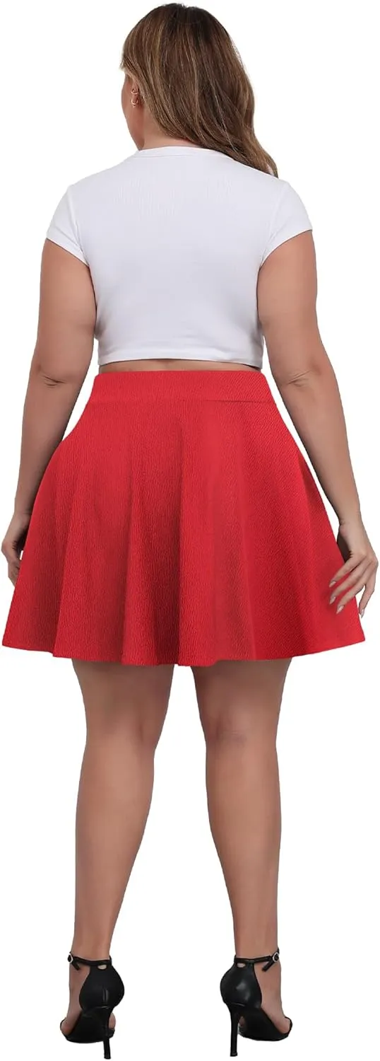 LOUSGUTA Women Plus Size Mini Skirt Stretchy High Waisted A Line Flared Casual Workout Athletic Skater Skirt for Women