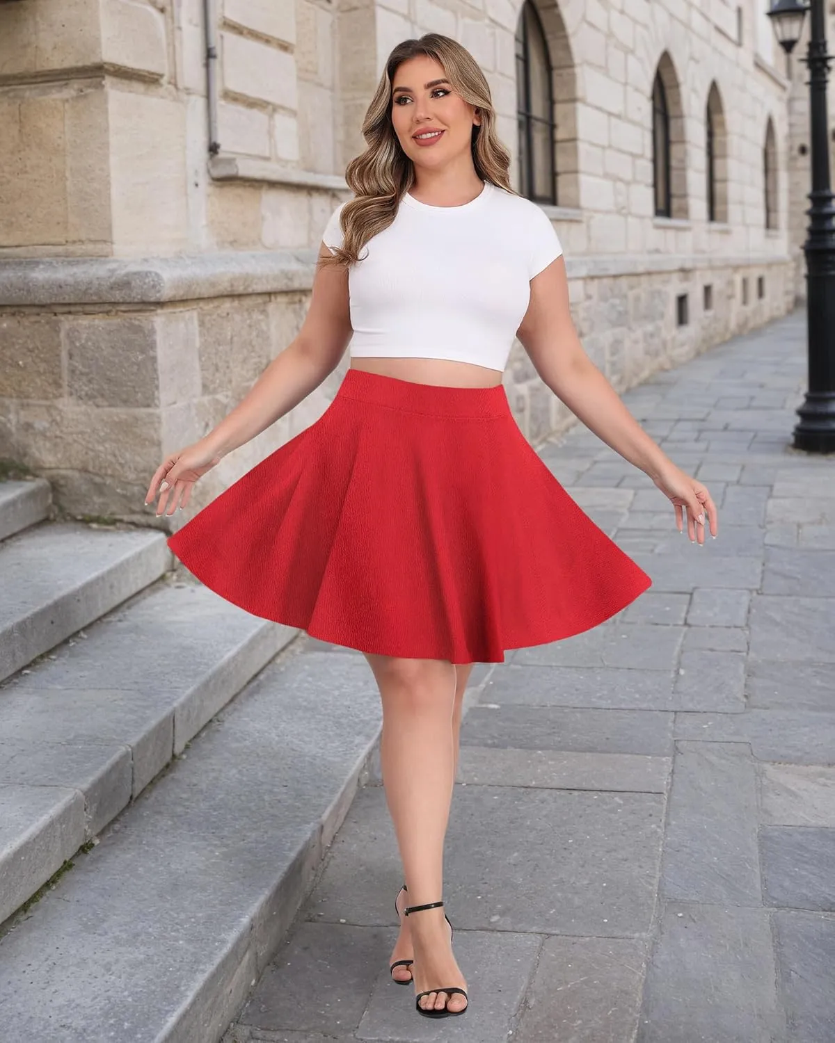 LOUSGUTA Women Plus Size Mini Skirt Stretchy High Waisted A Line Flared Casual Workout Athletic Skater Skirt for Women