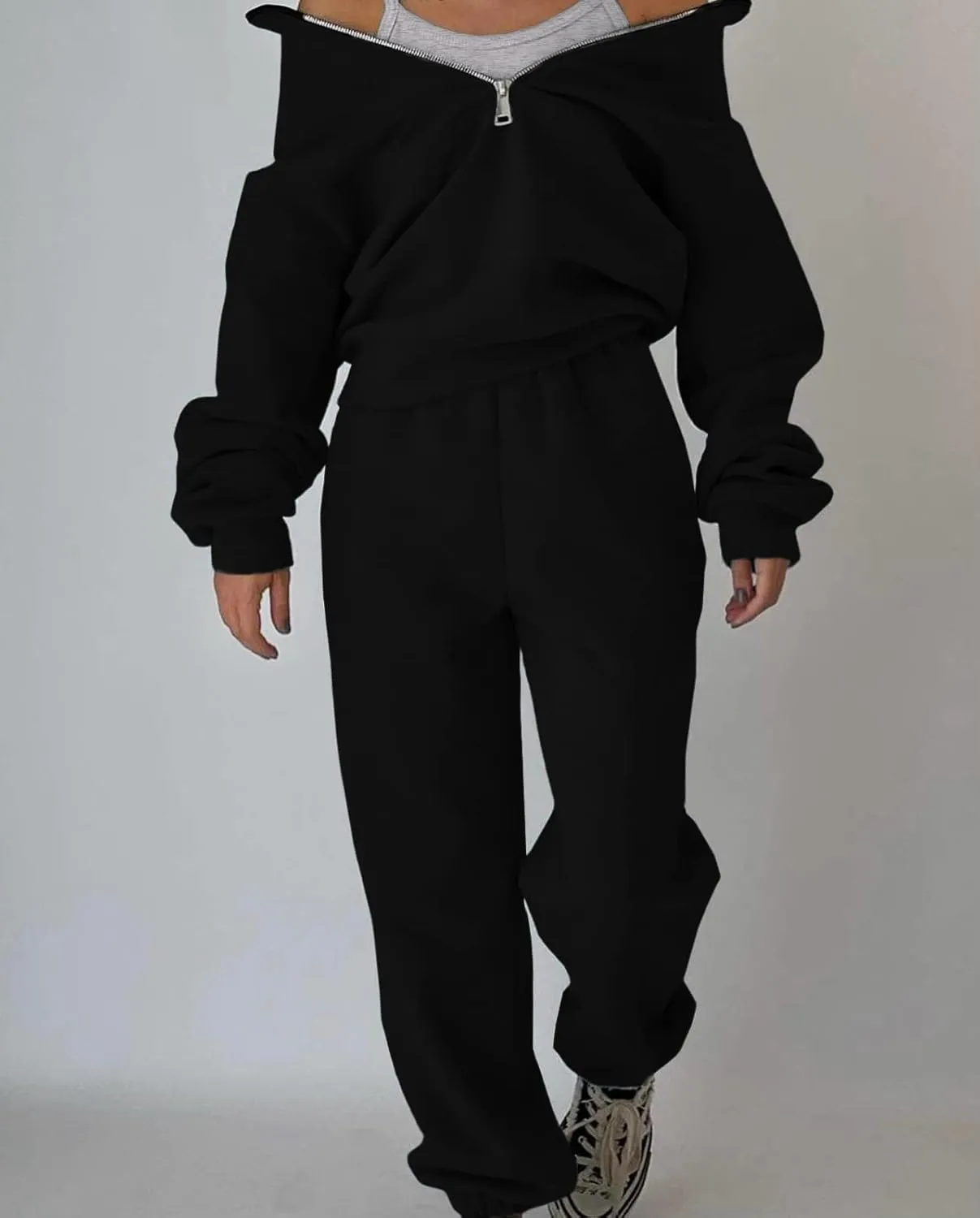 LTSCNRM Women Fleece Sweatsuits Two Piece Airport Outfits Half Zip Pullover Sweatshirt Jogging Pants Tracksuit Set