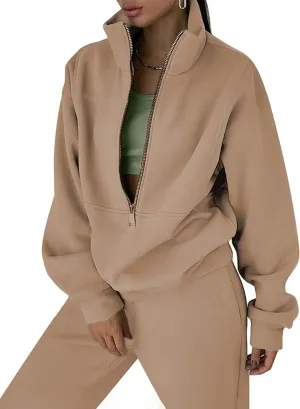 LTSCNRM Women Fleece Sweatsuits Two Piece Airport Outfits Half Zip Pullover Sweatshirt Jogging Pants Tracksuit Set