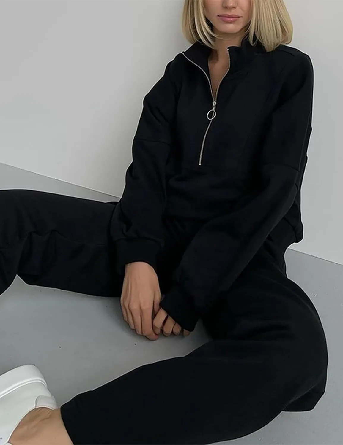 LTSCNRM Women Fleece Sweatsuits Two Piece Airport Outfits Half Zip Pullover Sweatshirt Jogging Pants Tracksuit Set