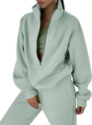 LTSCNRM Women Fleece Sweatsuits Two Piece Airport Outfits Half Zip Pullover Sweatshirt Jogging Pants Tracksuit Set