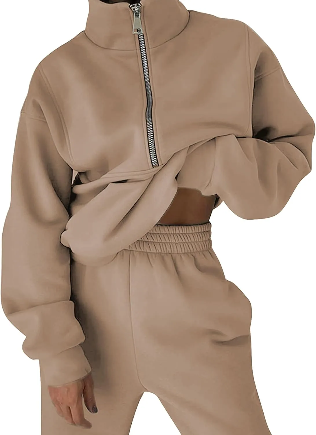 LTSCNRM Women Fleece Sweatsuits Two Piece Airport Outfits Half Zip Pullover Sweatshirt Jogging Pants Tracksuit Set