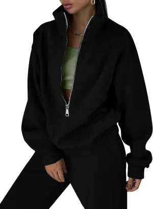 LTSCNRM Women Fleece Sweatsuits Two Piece Airport Outfits Half Zip Pullover Sweatshirt Jogging Pants Tracksuit Set