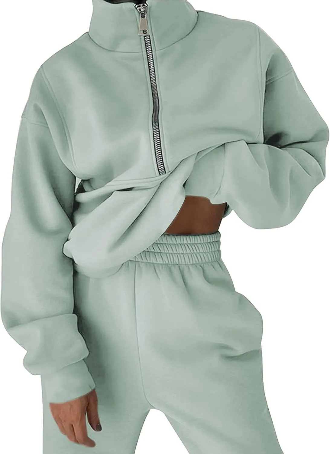 LTSCNRM Women Fleece Sweatsuits Two Piece Airport Outfits Half Zip Pullover Sweatshirt Jogging Pants Tracksuit Set