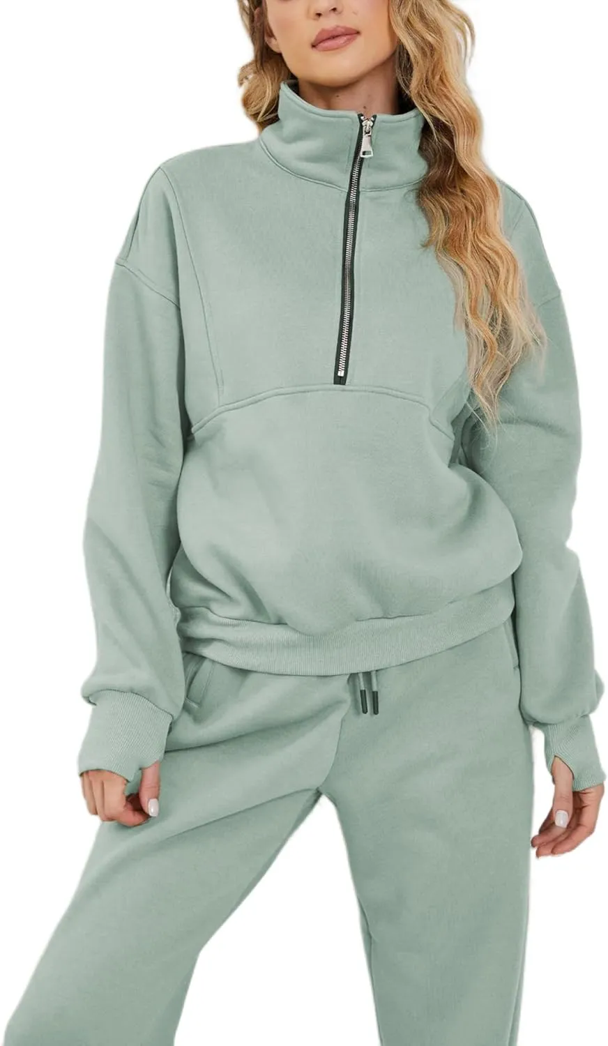 LTSCNRM Women Fleece Sweatsuits Two Piece Airport Outfits Half Zip Pullover Sweatshirt Jogging Pants Tracksuit Set