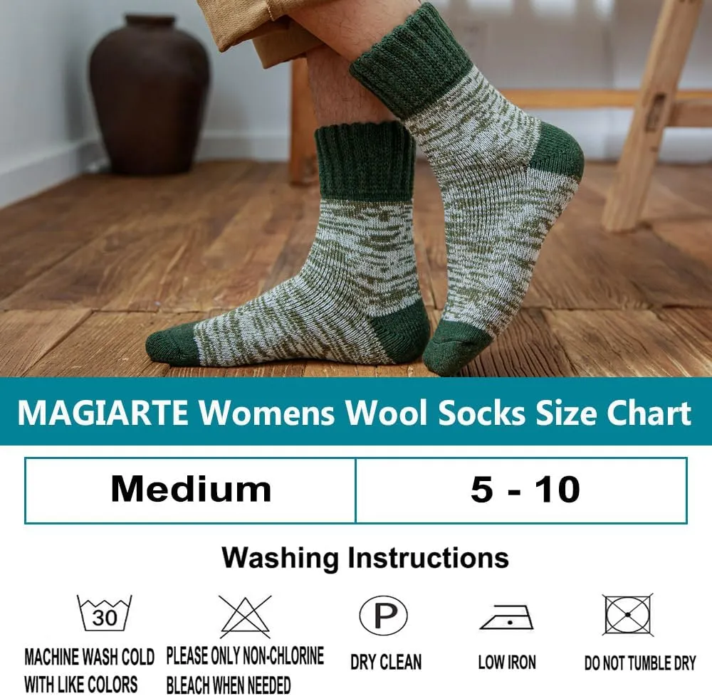 MAGIARTE Womens Boot Wool Socks Christmas Gift Pack Winter Thick Warm Vintage Cozy Crew Socks for Women 3/4/5- Pack