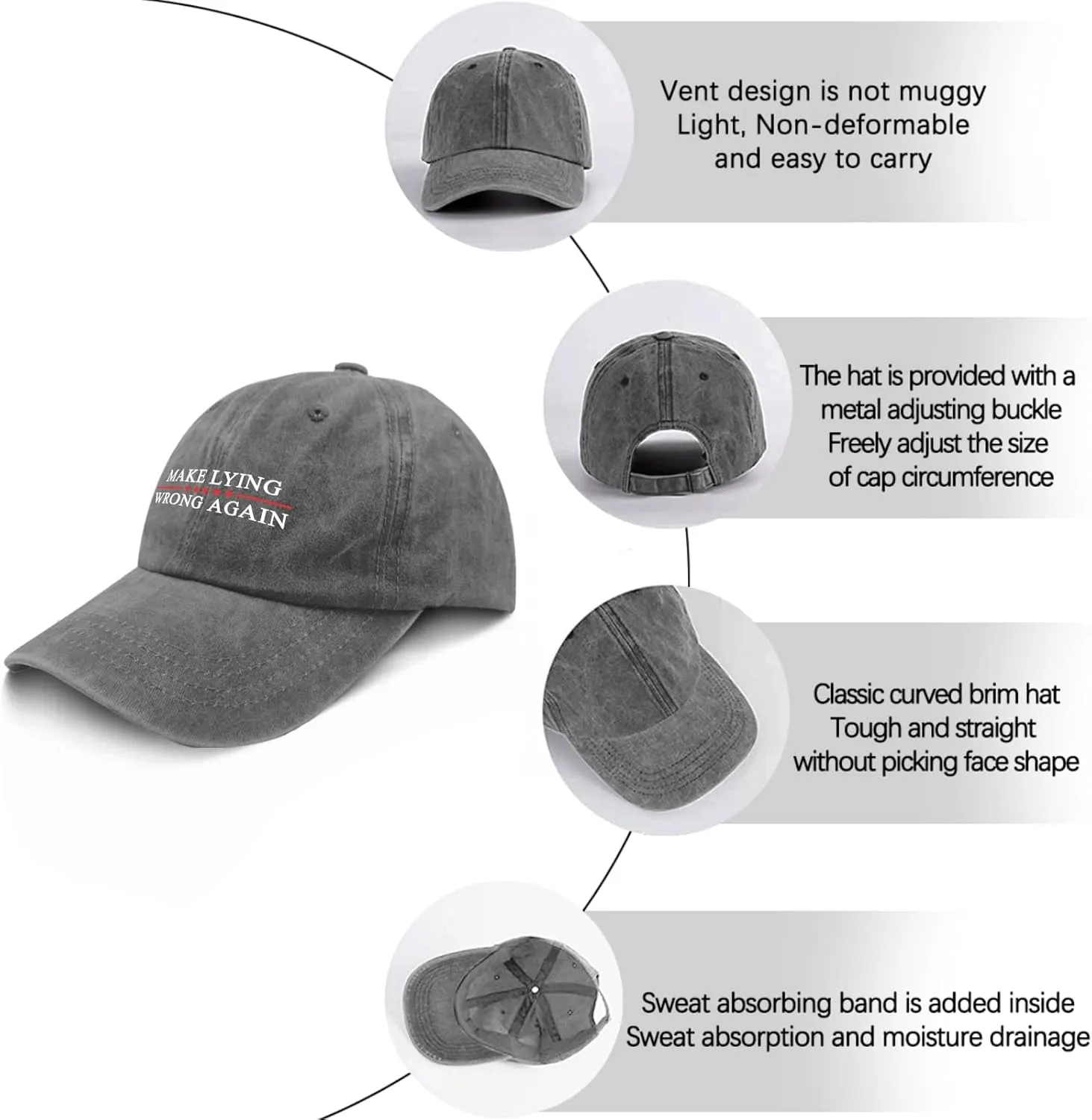 Make Lying Wrong Again Hats for Womens Baseball Caps Trendy Washed Workout Hat Cotton