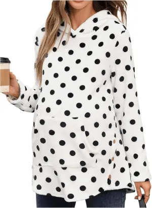 MakeMeChic Women's Maternity Sweatshirt Fleece Polka Dots Long Sleeve Hoodie Pregnancy Tops
