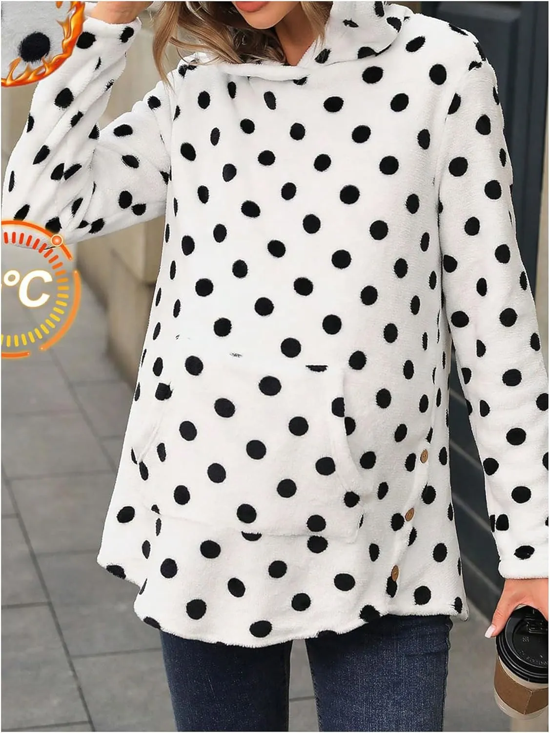 MakeMeChic Women's Maternity Sweatshirt Fleece Polka Dots Long Sleeve Hoodie Pregnancy Tops