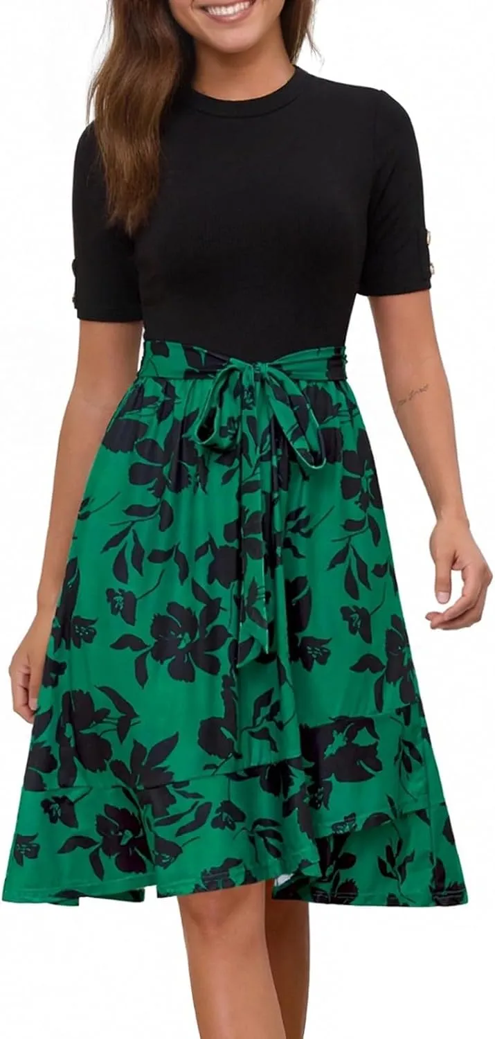 Maxi Dresses for Women 2025 Summer Casual Short Sleeve Floral Midi Dress Elegant Ruffle Tiered Flowy Boho Maxi Dress