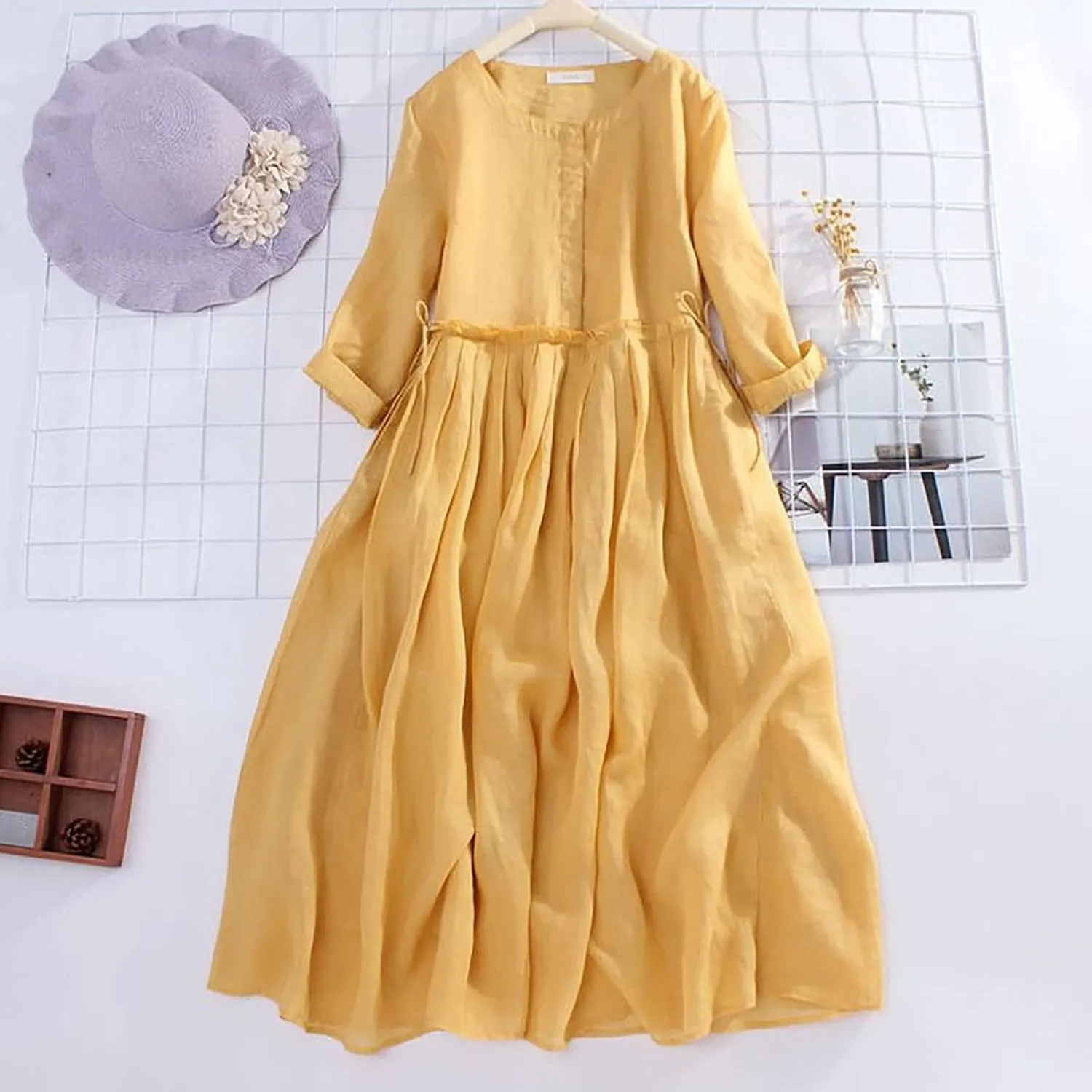 Maxi Dresses For Women 2025 Vacation Cotton Linen 2025 Maxi Button Plus Size A Line Dress Trendy 3/4 Sleeve Dress