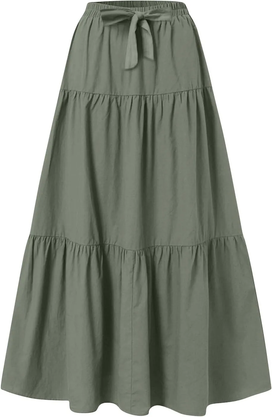 Maxi Skirt for Women 2025 Summer Boho Elastic High Waist Pleated A-Line Flowy Ruffle Swing Tiered Long Beach Skirt Dress