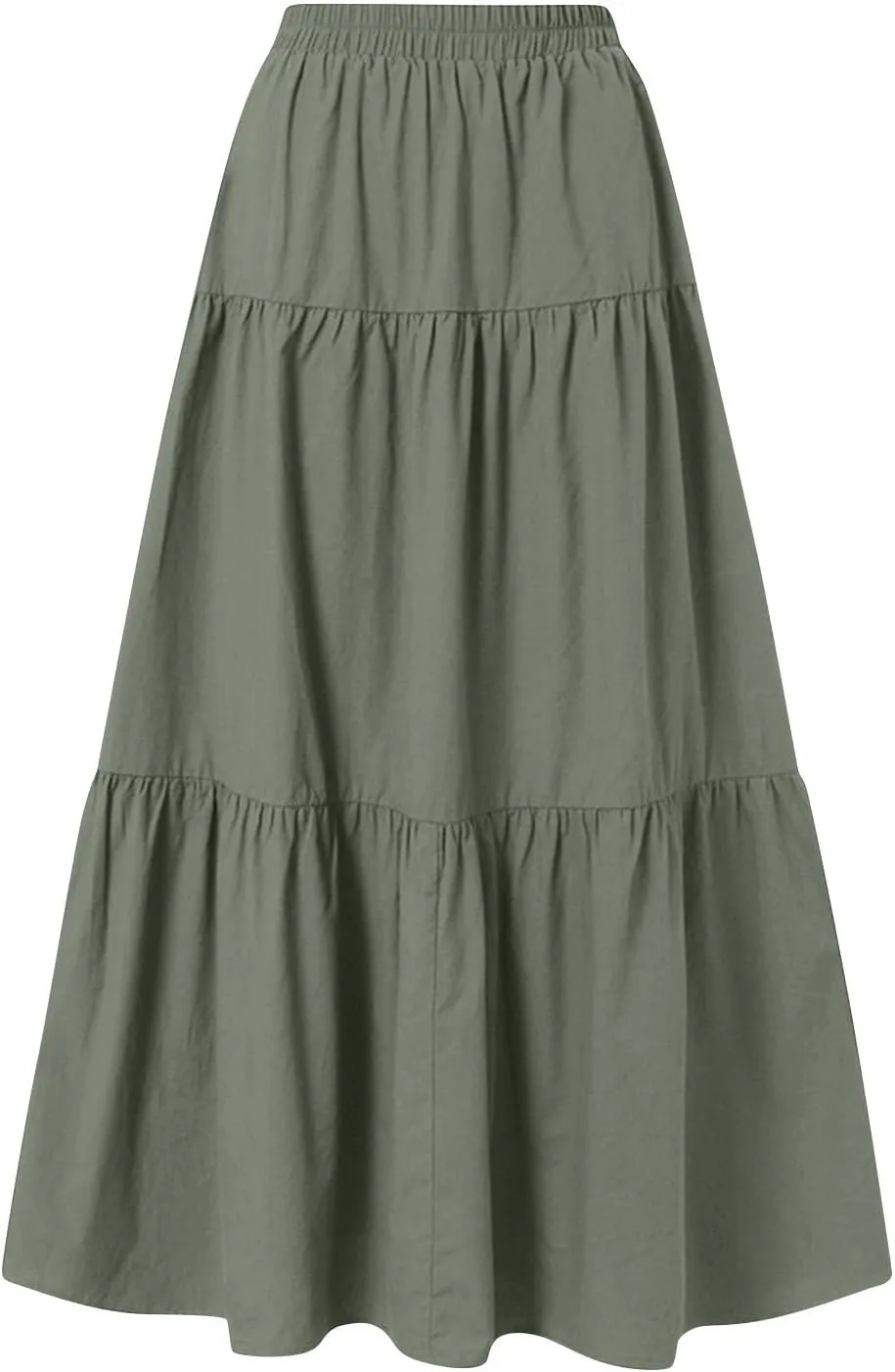 Maxi Skirt for Women 2025 Summer Boho Elastic High Waist Pleated A-Line Flowy Ruffle Swing Tiered Long Beach Skirt Dress
