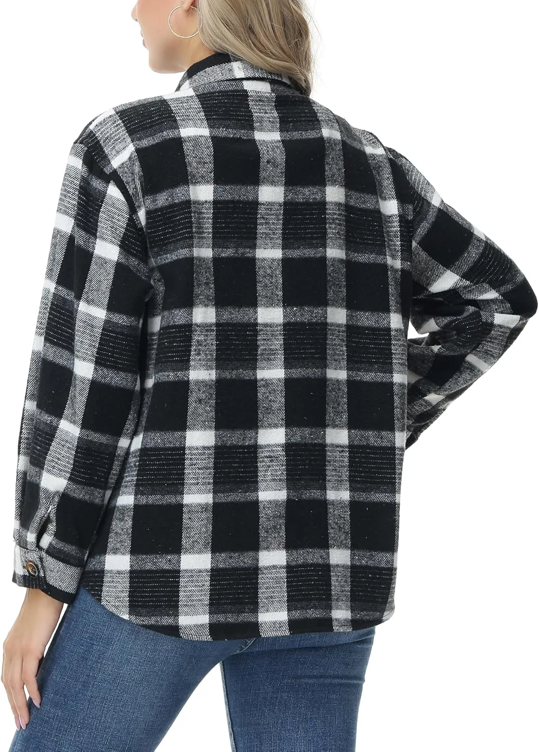 MCEDAR Women's Oversizes Plaid Shacket Jacket Casual Lapel Long Sleeve Button Down Plus Size Flannel Shirt (S-4X)