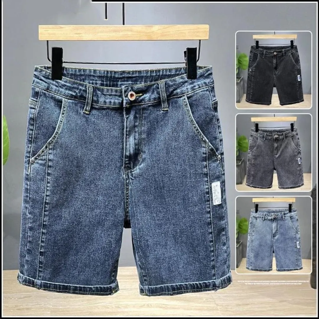 Men Summer Thin Business Denim Shorts Casual Stretch Slim Jeans Short