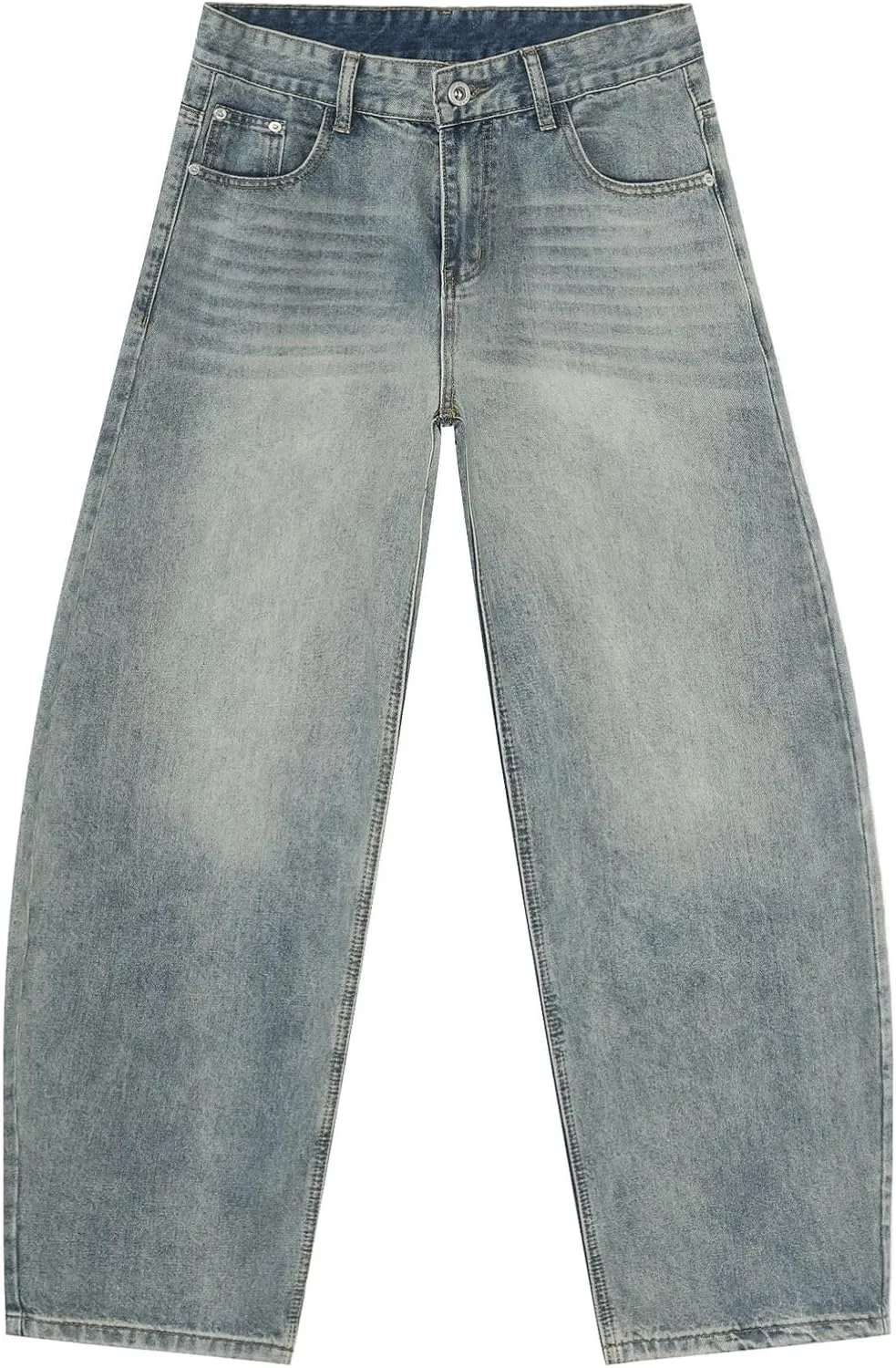 Men's Baggy Wide Leg Barrel Jeans Vintage Plain Washed Relaxed Fit Denim Pants Causal Trendy Cutlass Streetwear