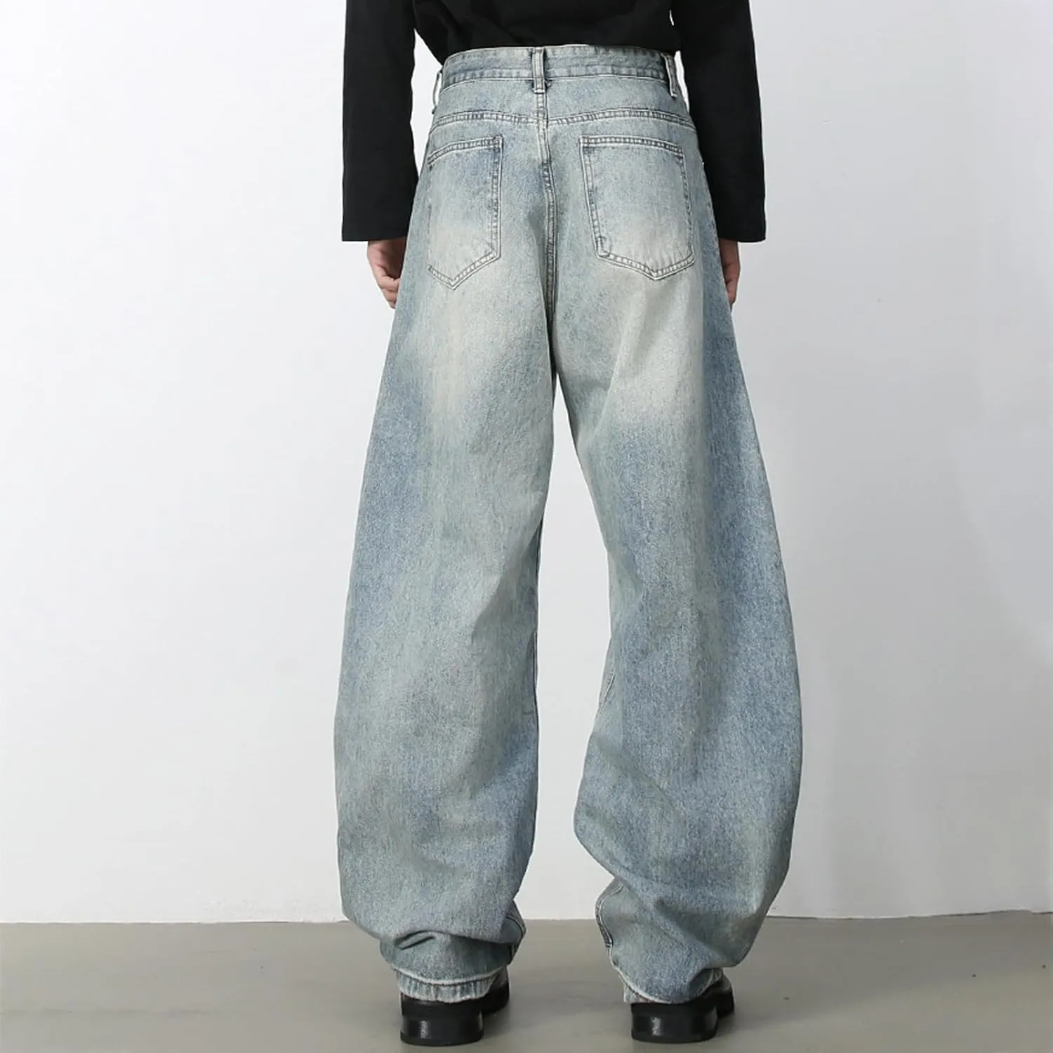 Men's Baggy Wide Leg Barrel Jeans Vintage Plain Washed Relaxed Fit Denim Pants Causal Trendy Cutlass Streetwear