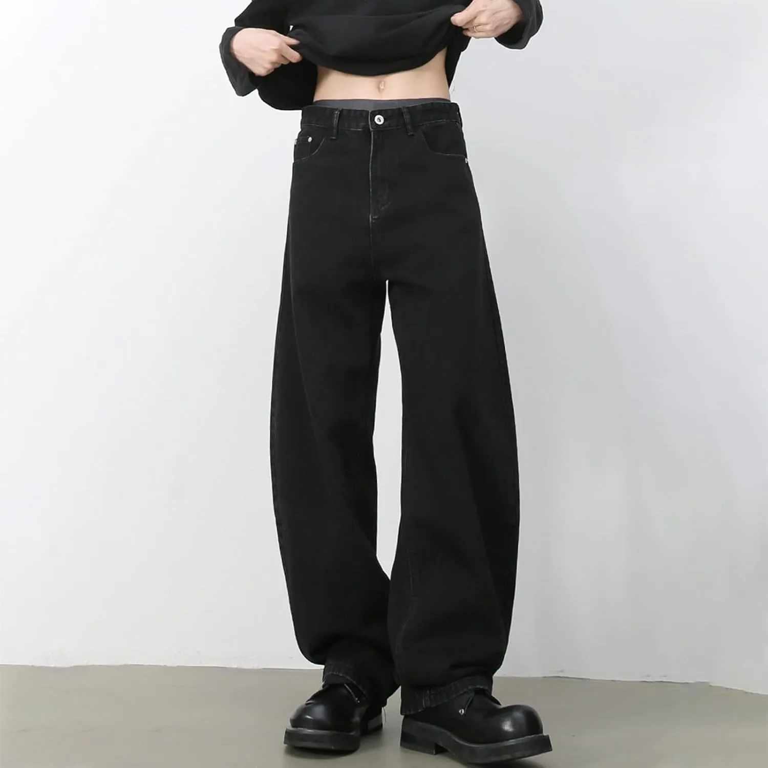 Men's Baggy Wide Leg Barrel Jeans Vintage Plain Washed Relaxed Fit Denim Pants Causal Trendy Cutlass Streetwear