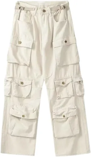 Mens Cargo Pants Multi-Pocket Overalls Men Casual Baggy Trousers Plus Size Straight Mopping Pants Spring Autumn