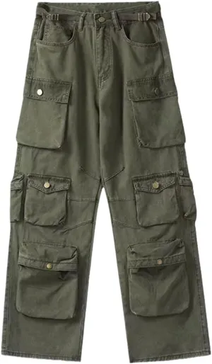 Mens Cargo Pants Multi-Pocket Overalls Men Casual Baggy Trousers Plus Size Straight Mopping Pants Spring Autumn