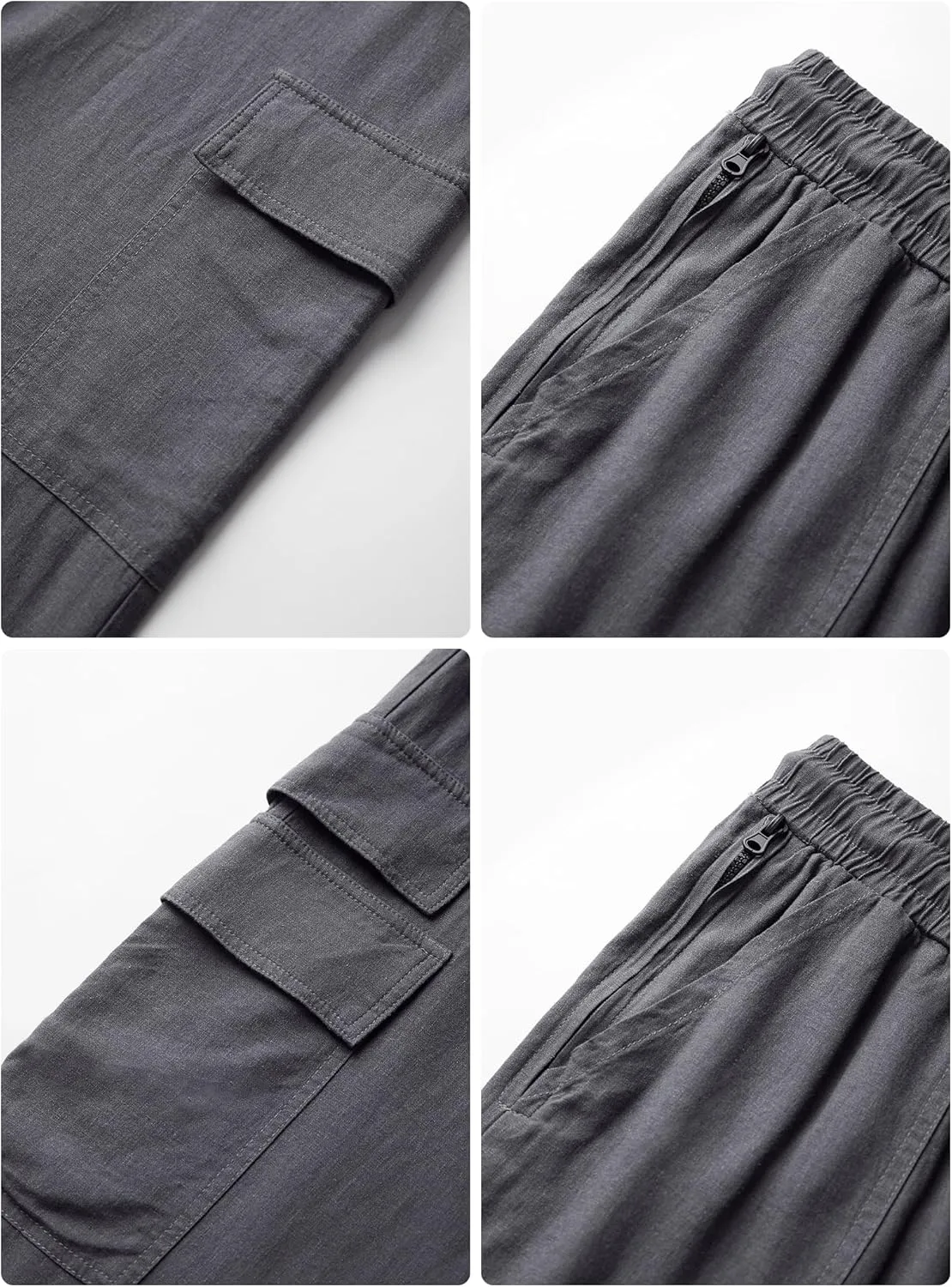 Mens Casual Linen Cargo Pants Elastic Waist Beach Pant Relaxed Fit Straight Leg Sweatpants Trousers with Pockets