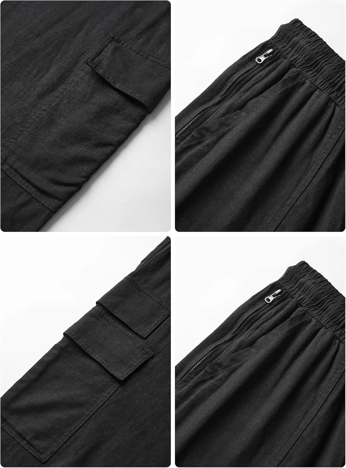 Mens Casual Linen Cargo Pants Elastic Waist Beach Pant Relaxed Fit Straight Leg Sweatpants Trousers with Pockets