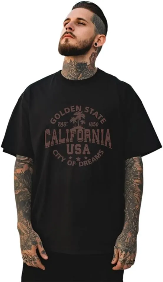 Men's Cotton Short Sleeve Tees Soft Fashion Print T-Shirts Casual Graphic Crewneck Tops