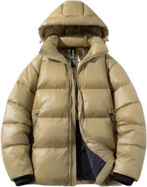 Mens Cropped Solid Down Jacket Loose Zipper Warm White Duck Down Couple Puffer Jackets Coat