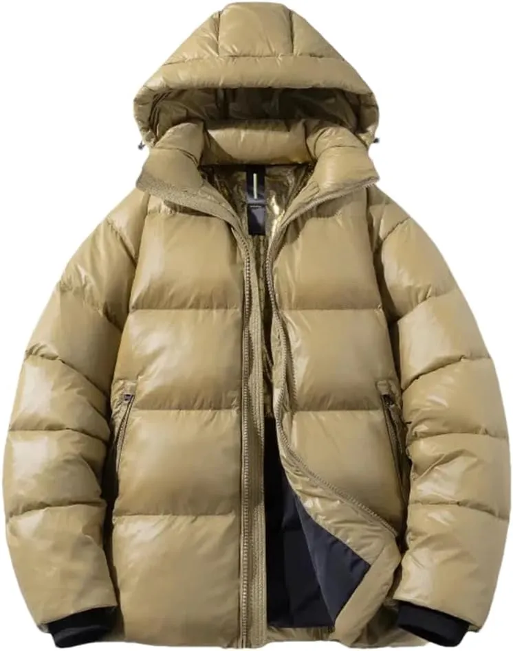 Mens Cropped Solid Down Jacket Loose Zipper Warm White Duck Down Couple Puffer Jackets Coat