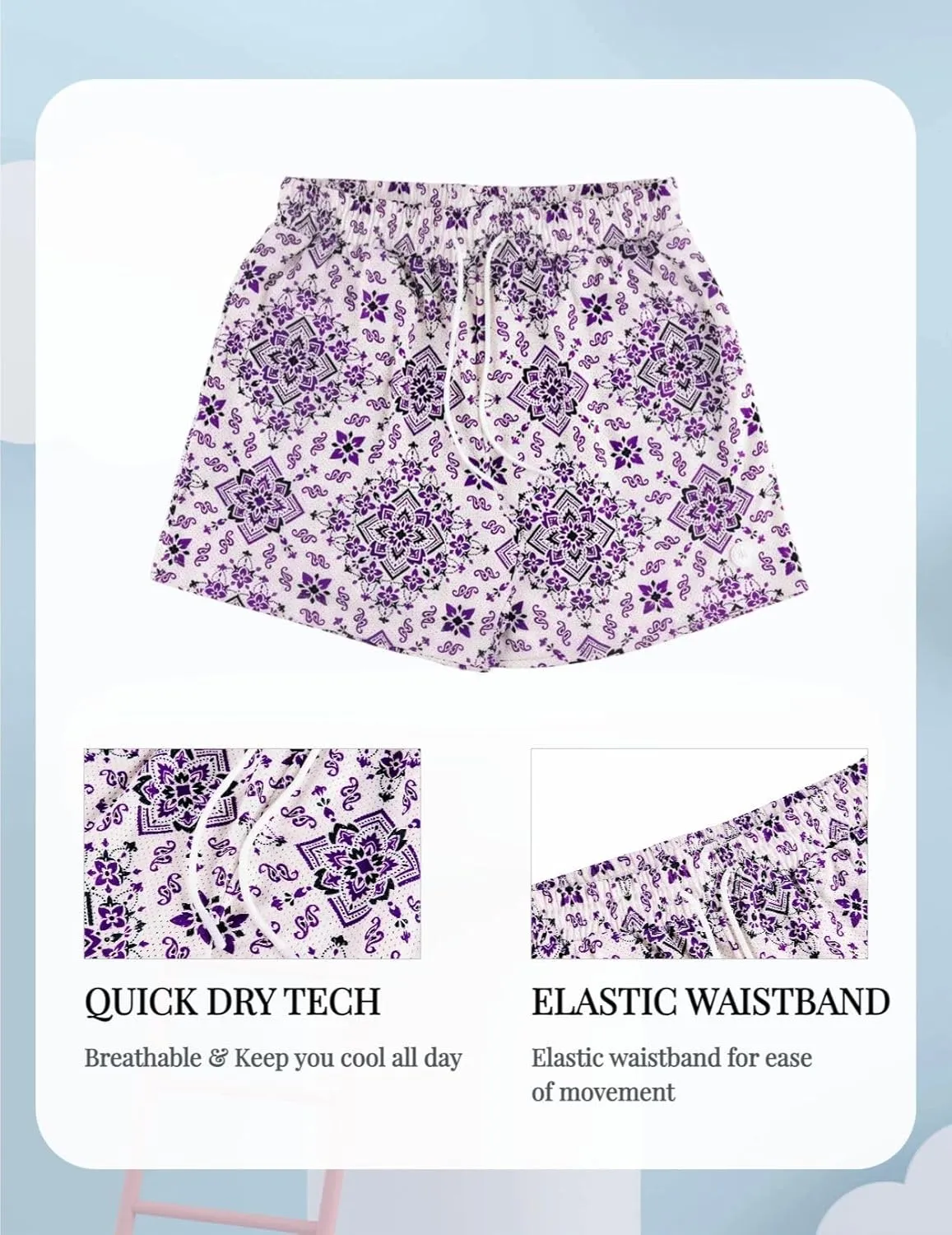 Men's Floral Basketball Shorts 4" Inseam - Lightweight Quick Dry Gym Shorts with Drawstring for Running, Workout & Casual