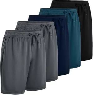 Mens Gym Shorts Athletic Lightweight Performance Quick Dry Shorts with Elastic Waist 5 Pack