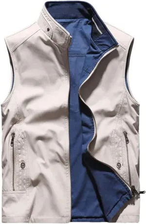 Men's Loose Cotton Casual Cargo Vest Sleeveless Breathable Jacket Outdoor Lightweight Tactical Coats