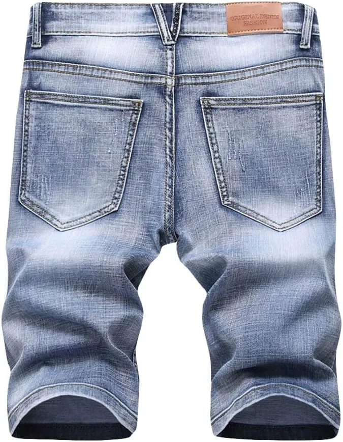 Men's Stretch Ripped Denim Shorts Casual Summer Jeans Shorts