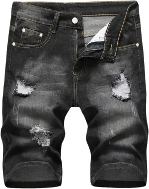 Men's Stretch Ripped Denim Shorts Casual Summer Jeans Shorts