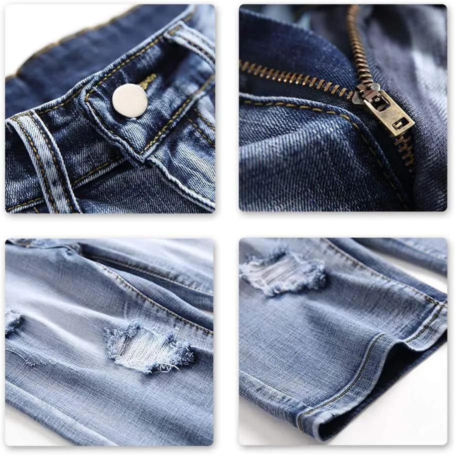 Men's Stretch Ripped Denim Shorts Casual Summer Jeans Shorts