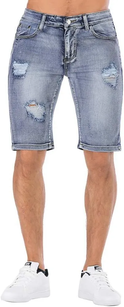 Men's Stretch Ripped Denim Shorts Casual Summer Jeans Shorts