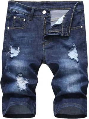 Men's Stretch Ripped Denim Shorts Casual Summer Jeans Shorts
