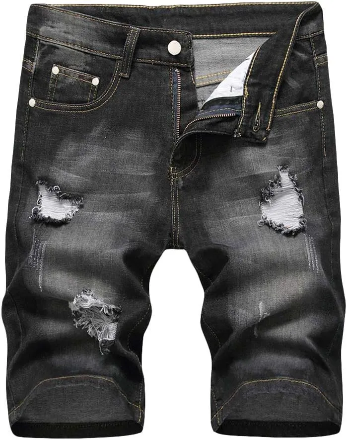 Men's Stretch Ripped Denim Shorts Casual Summer Jeans Shorts