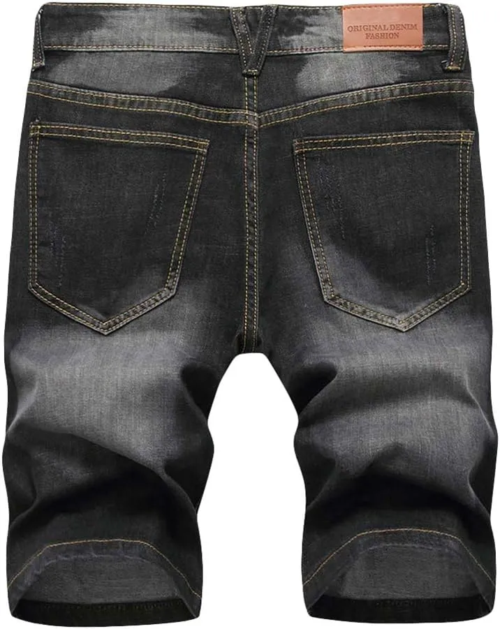 Men's Stretch Ripped Denim Shorts Casual Summer Jeans Shorts