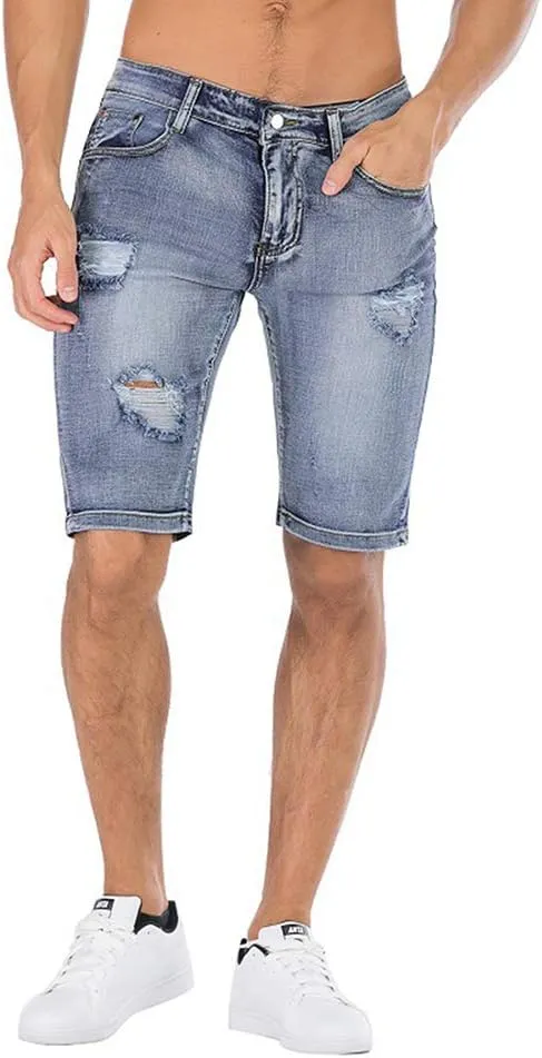 Men's Stretch Ripped Denim Shorts Casual Summer Jeans Shorts