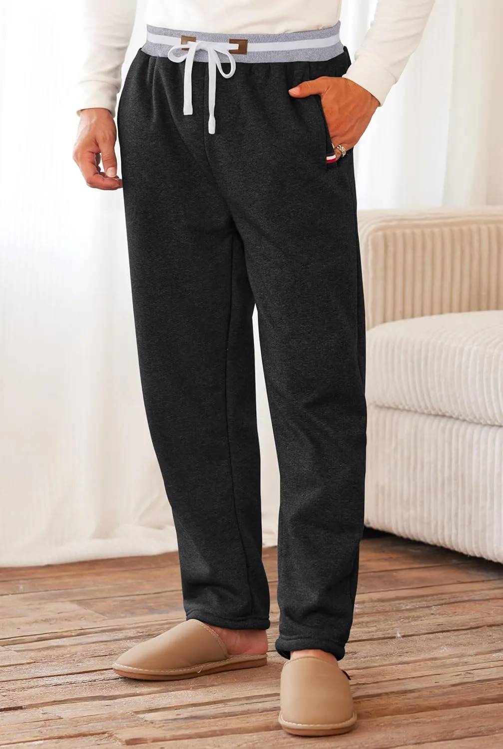 Mens Winter Fleece Joggers Sherpa Lined Sweatpants Active Running Pants Open Bottom (S-XXL)