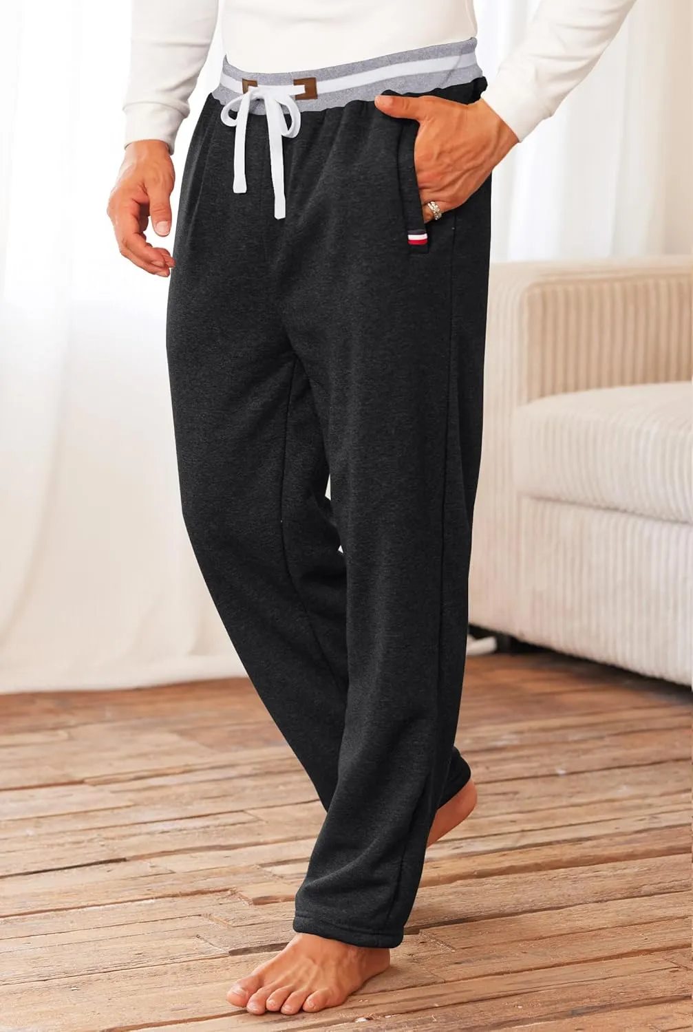 Mens Winter Fleece Joggers Sherpa Lined Sweatpants Active Running Pants Open Bottom (S-XXL)