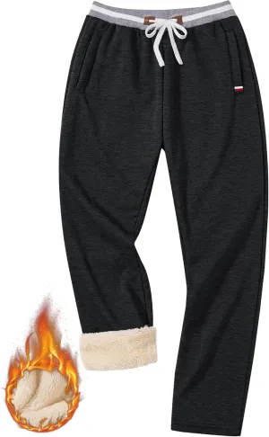 Mens Winter Fleece Joggers Sherpa Lined Sweatpants Active Running Pants Open Bottom (S-XXL)
