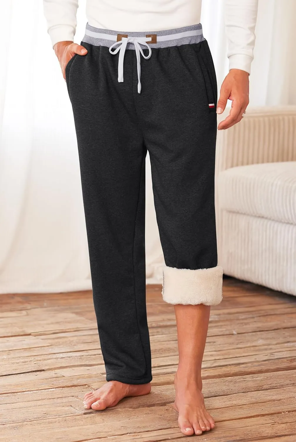 Mens Winter Fleece Joggers Sherpa Lined Sweatpants Active Running Pants Open Bottom (S-XXL)